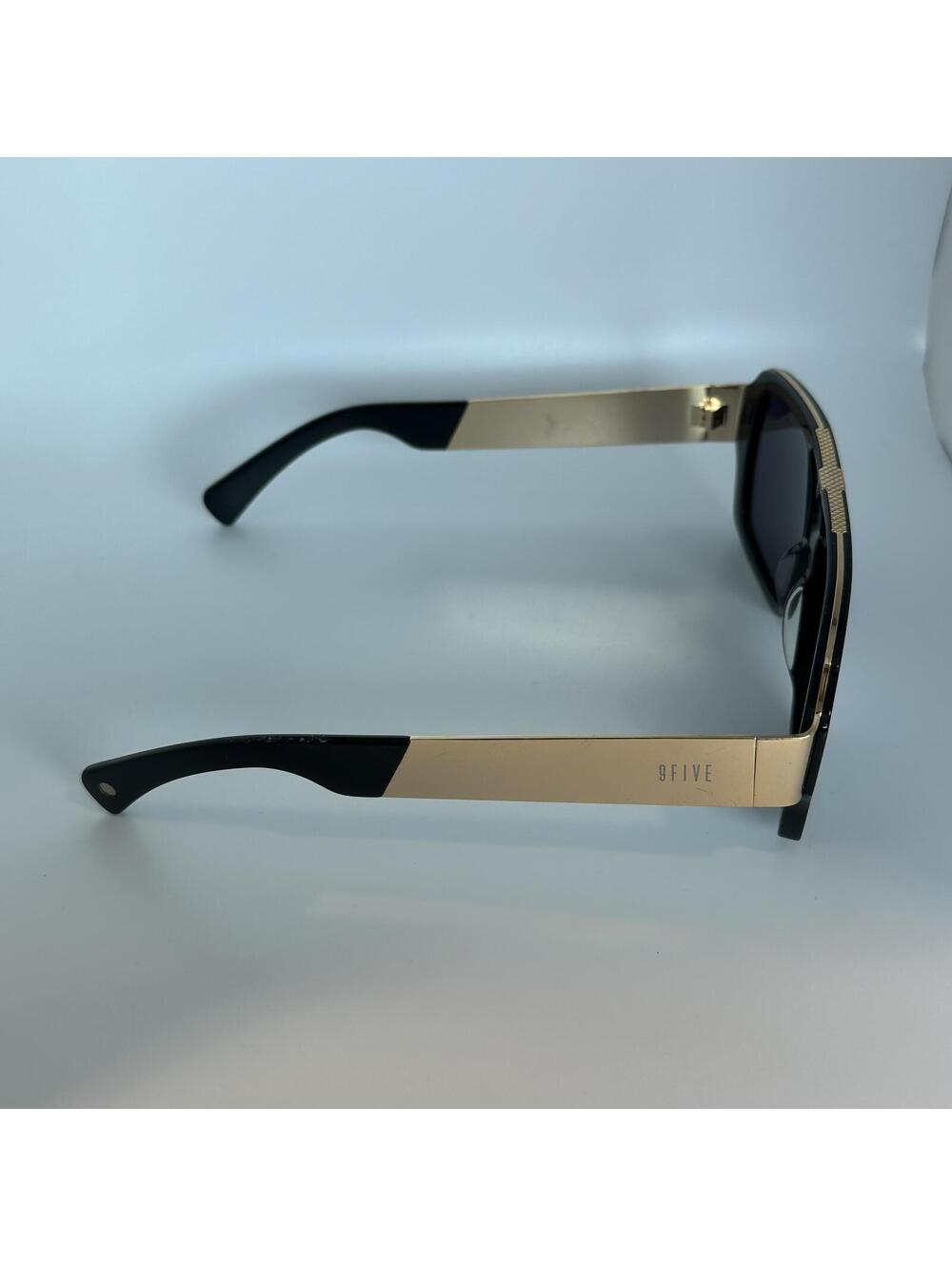 9Five Black and Gold Rectangular Sunglasses - Picture 4 of 9